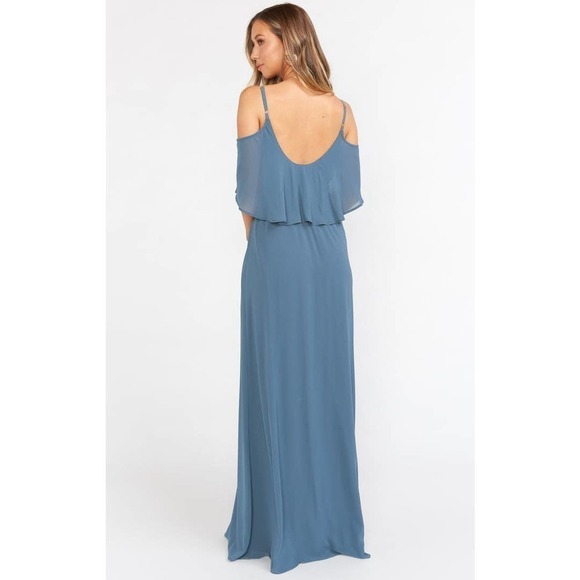 Show Me Your Mumu Caitlin Ruffle Maxi Dress Chiffon Blue - Picture 3 of 8